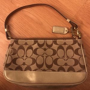 Coach purse - brown and gold with purple interior